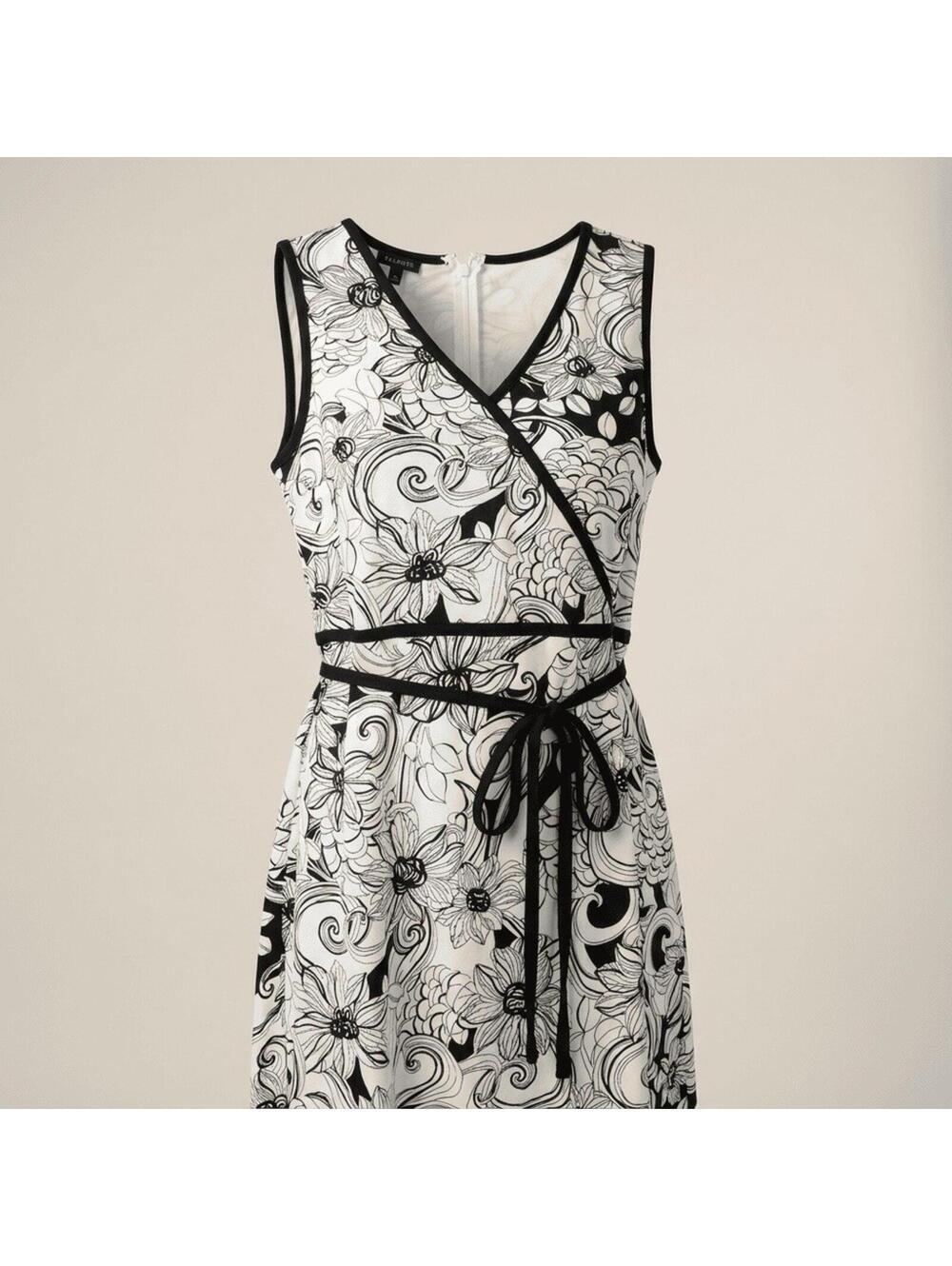 Talbots Dress Size 10 V Neck Black And White Floral Sleeveless Summer Dress